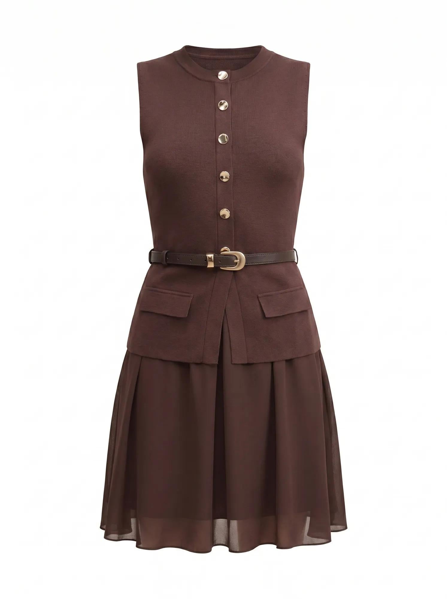 Belle Woven Mix Mini dress Chocolate_mannequin