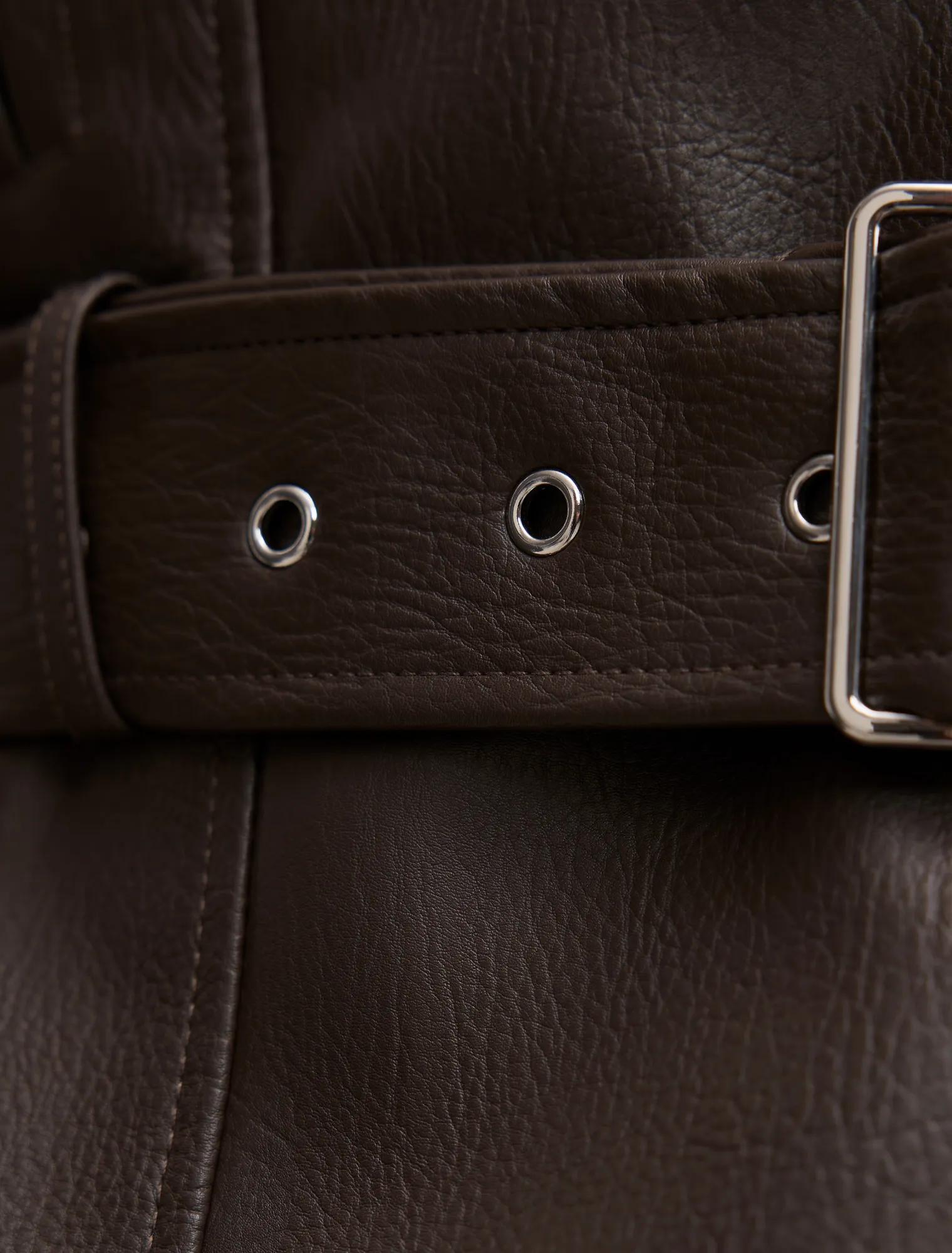 Brooklyn PU Belted Biker Jacket Chocolate