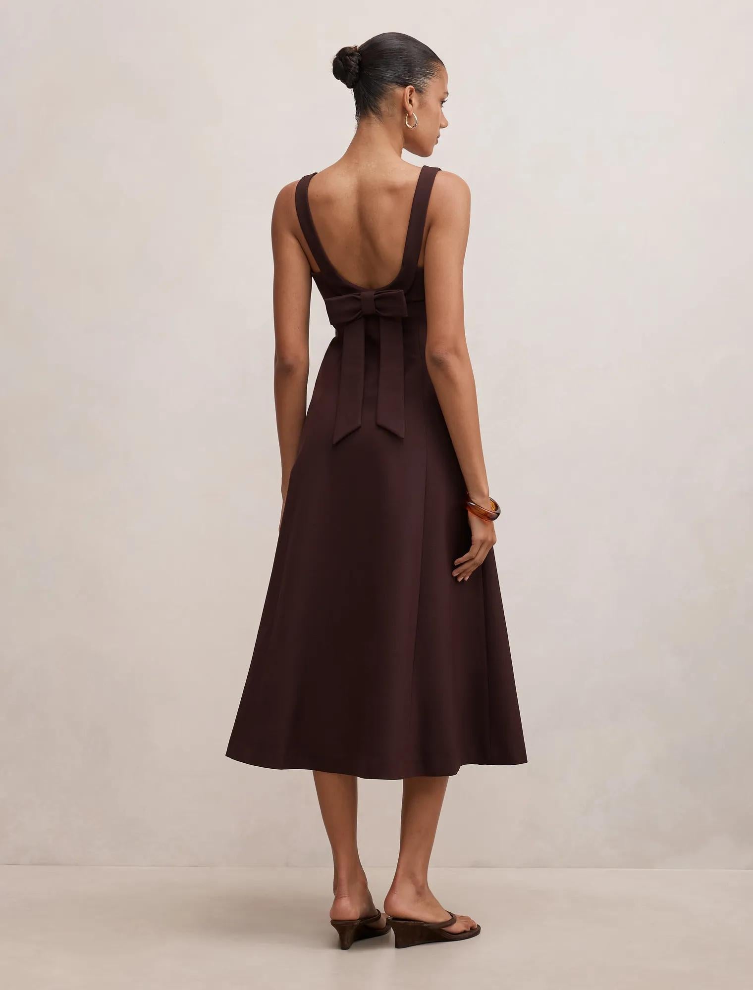 Harriet Low Back Bow Midi Deep Plum