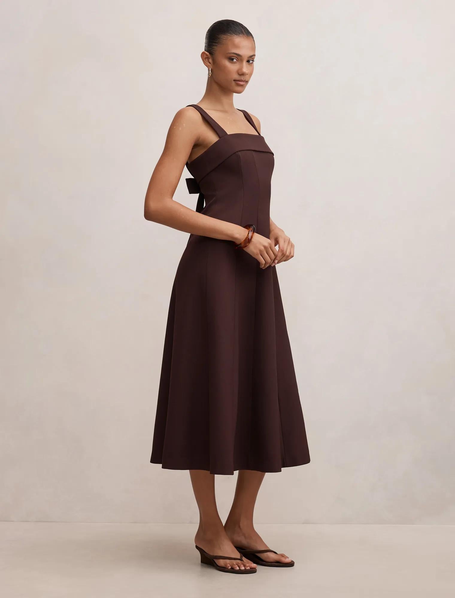 Harriet Low Back Bow Midi Deep Plum