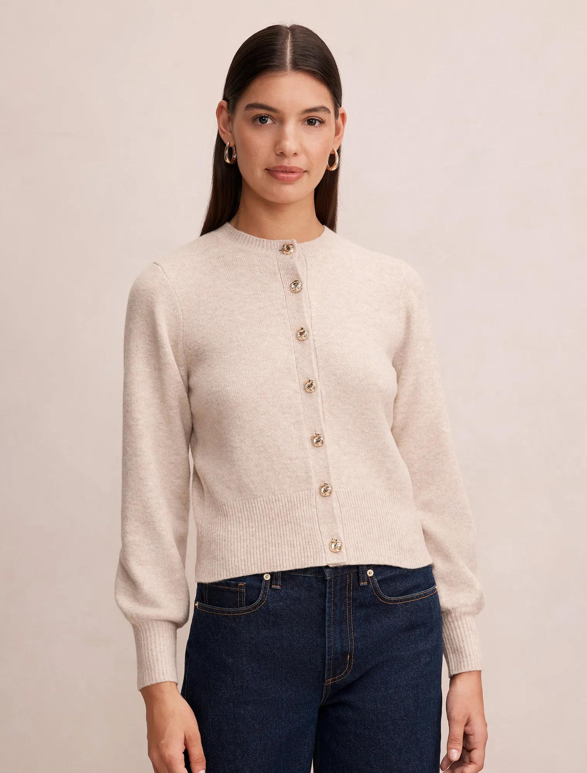 Magda Balloon Sleeve Cardigan Neutral Oat
