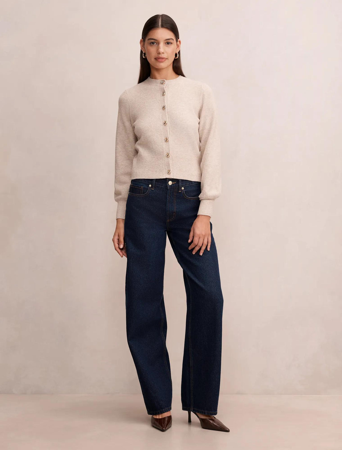 Magda Balloon Sleeve Cardigan Neutral Oat