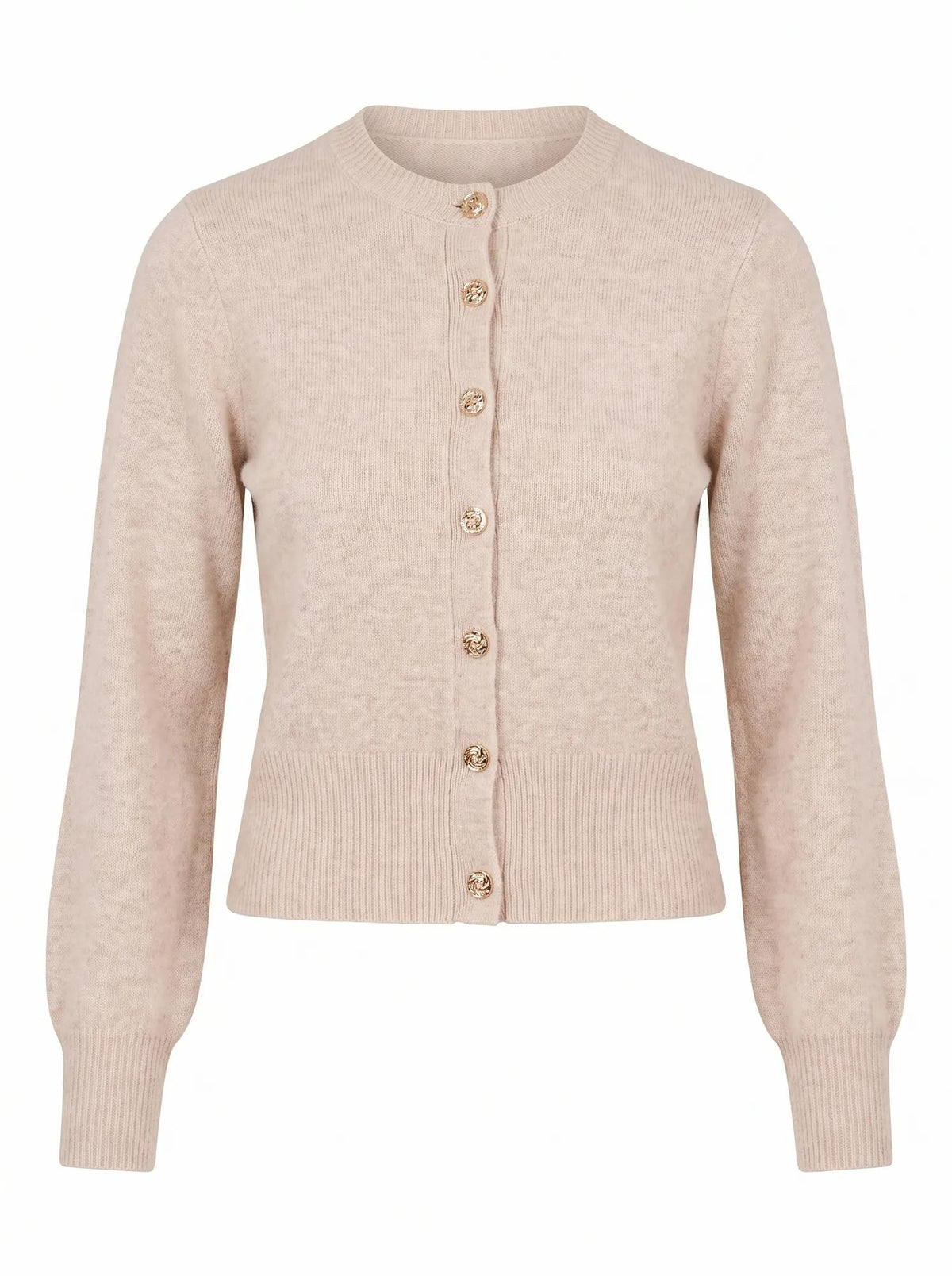 Magda Balloon Sleeve Cardigan Neutral Oat_mannequin