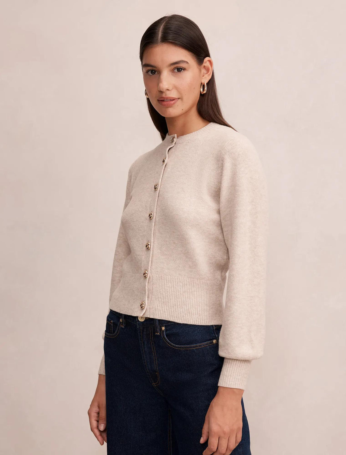 Magda Balloon Sleeve Cardigan Neutral Oat