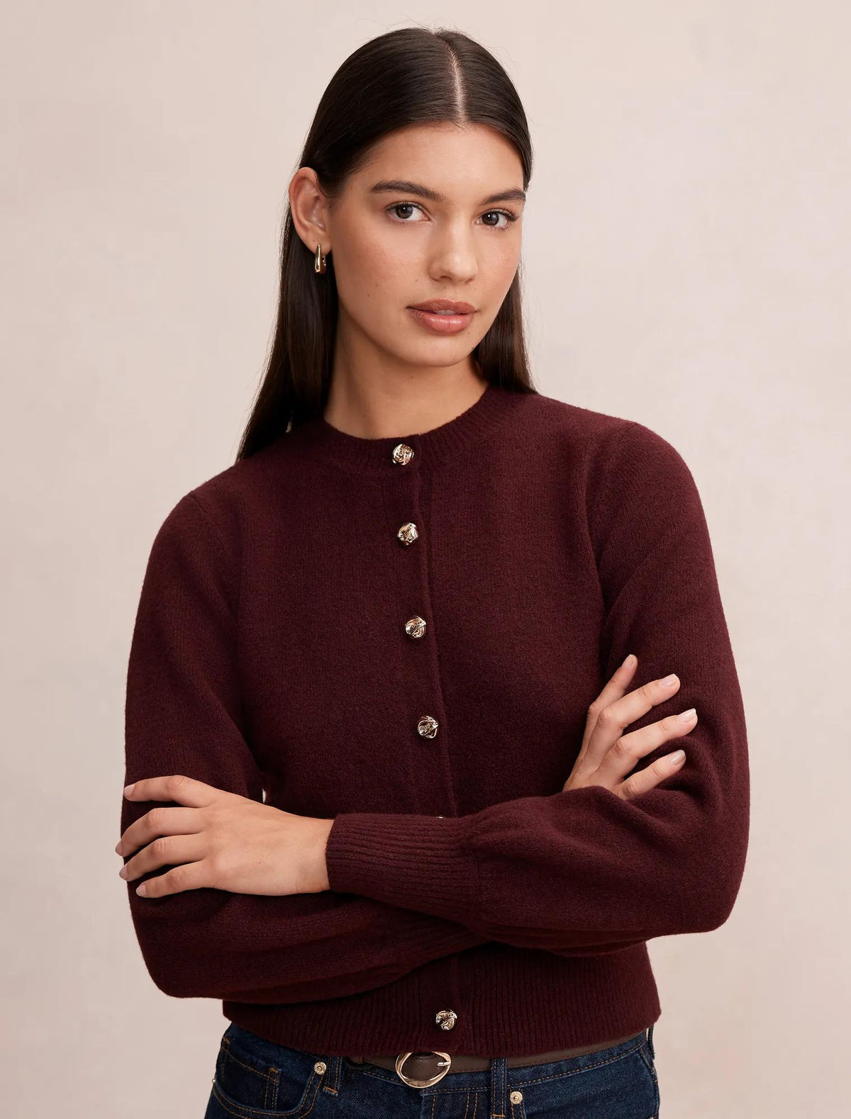 Magda Balloon Sleeve Cardigan Midnight Plum