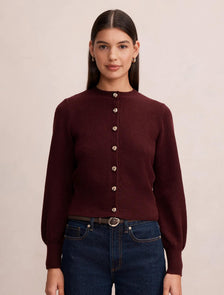 Magda Balloon Sleeve Cardigan Midnight Plum