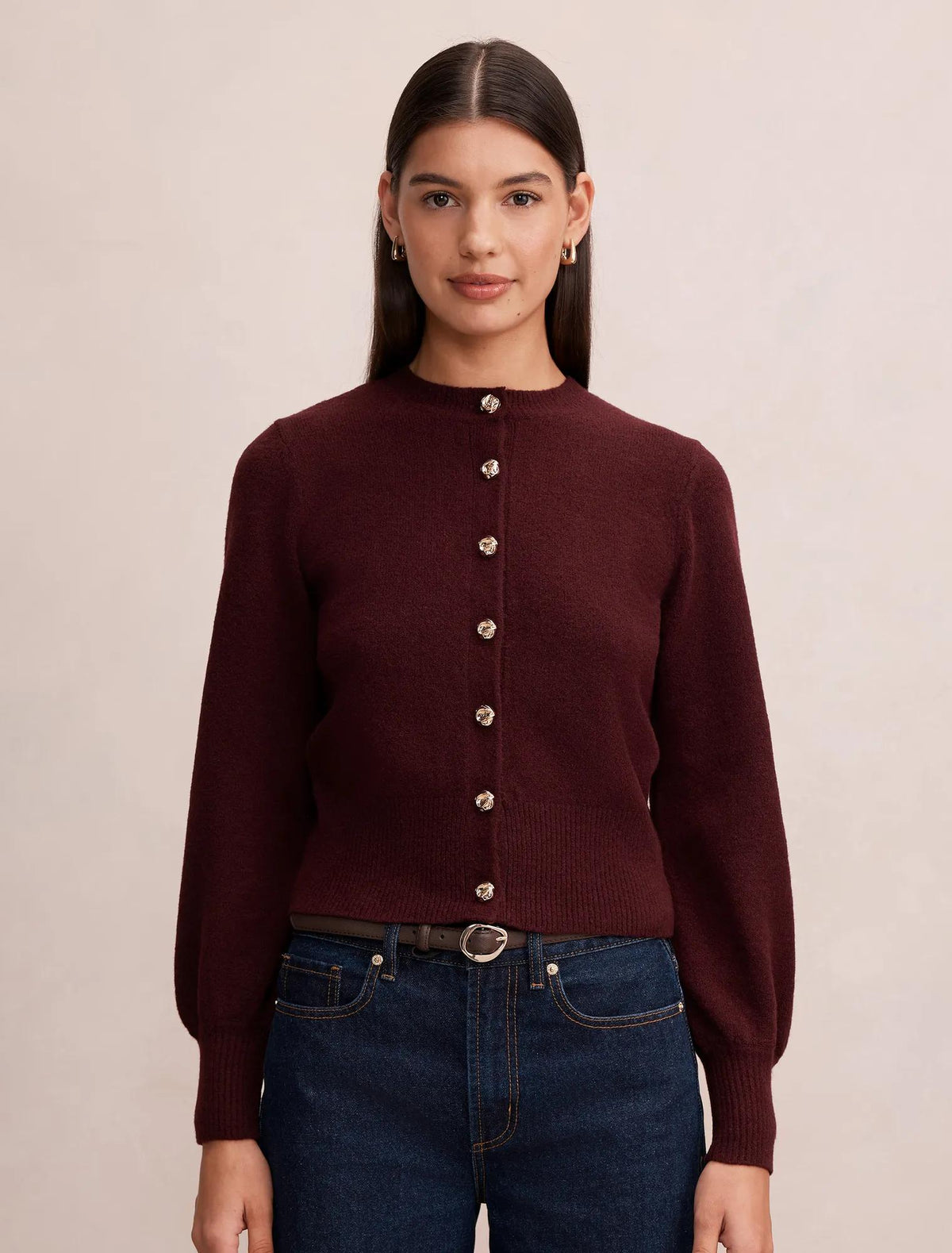 Magda Balloon Sleeve Cardigan Midnight Plum