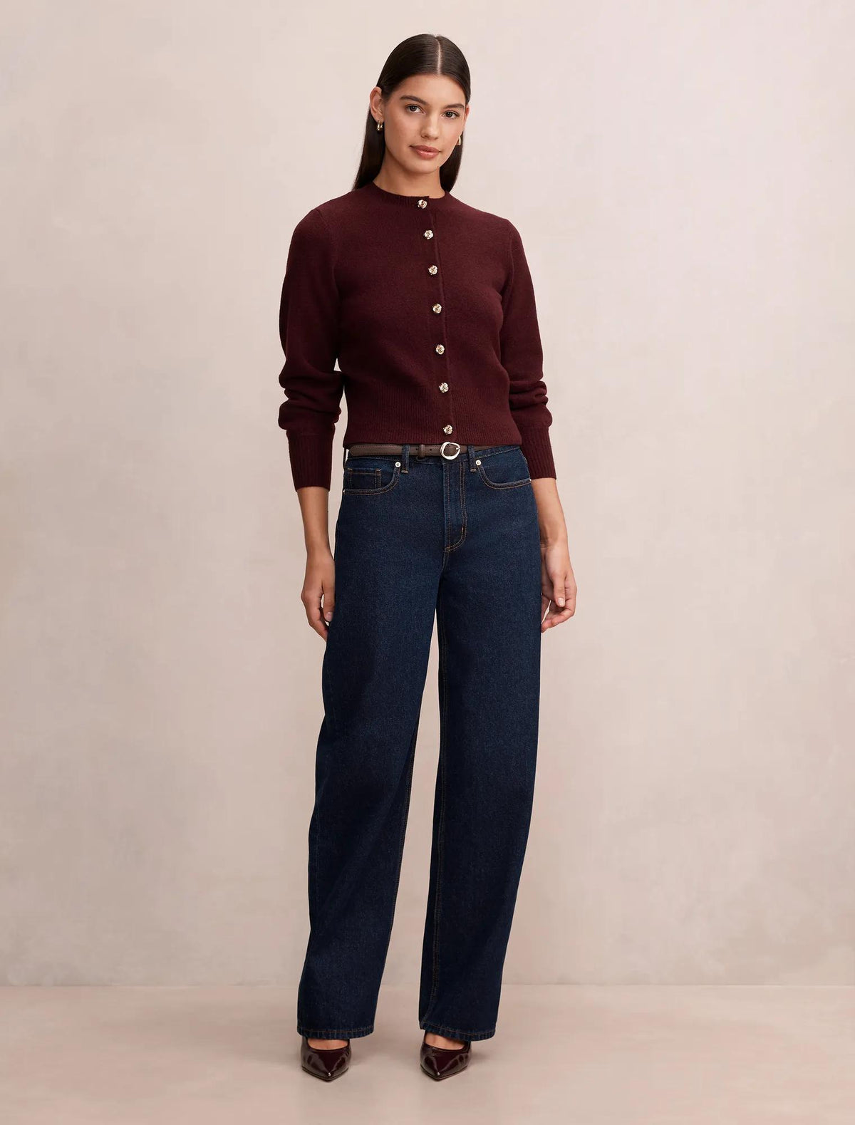Magda Balloon Sleeve Cardigan Midnight Plum