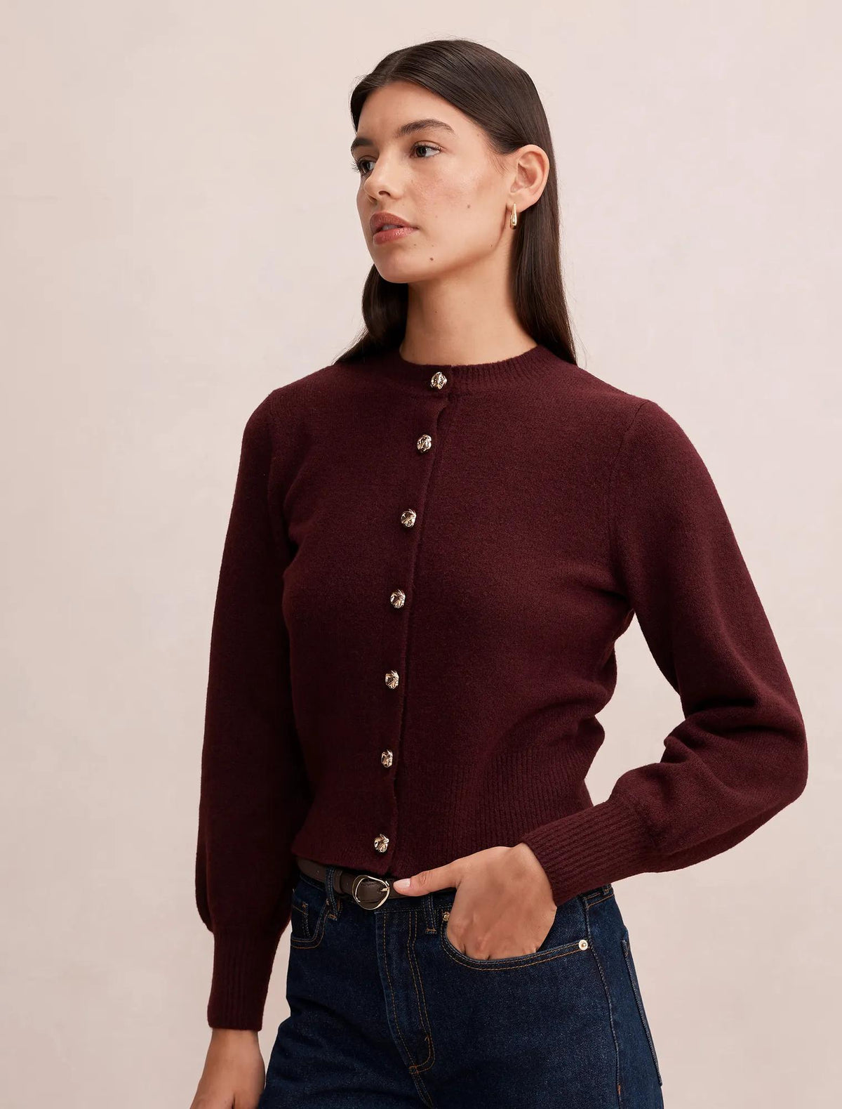 Magda Balloon Sleeve Cardigan Midnight Plum
