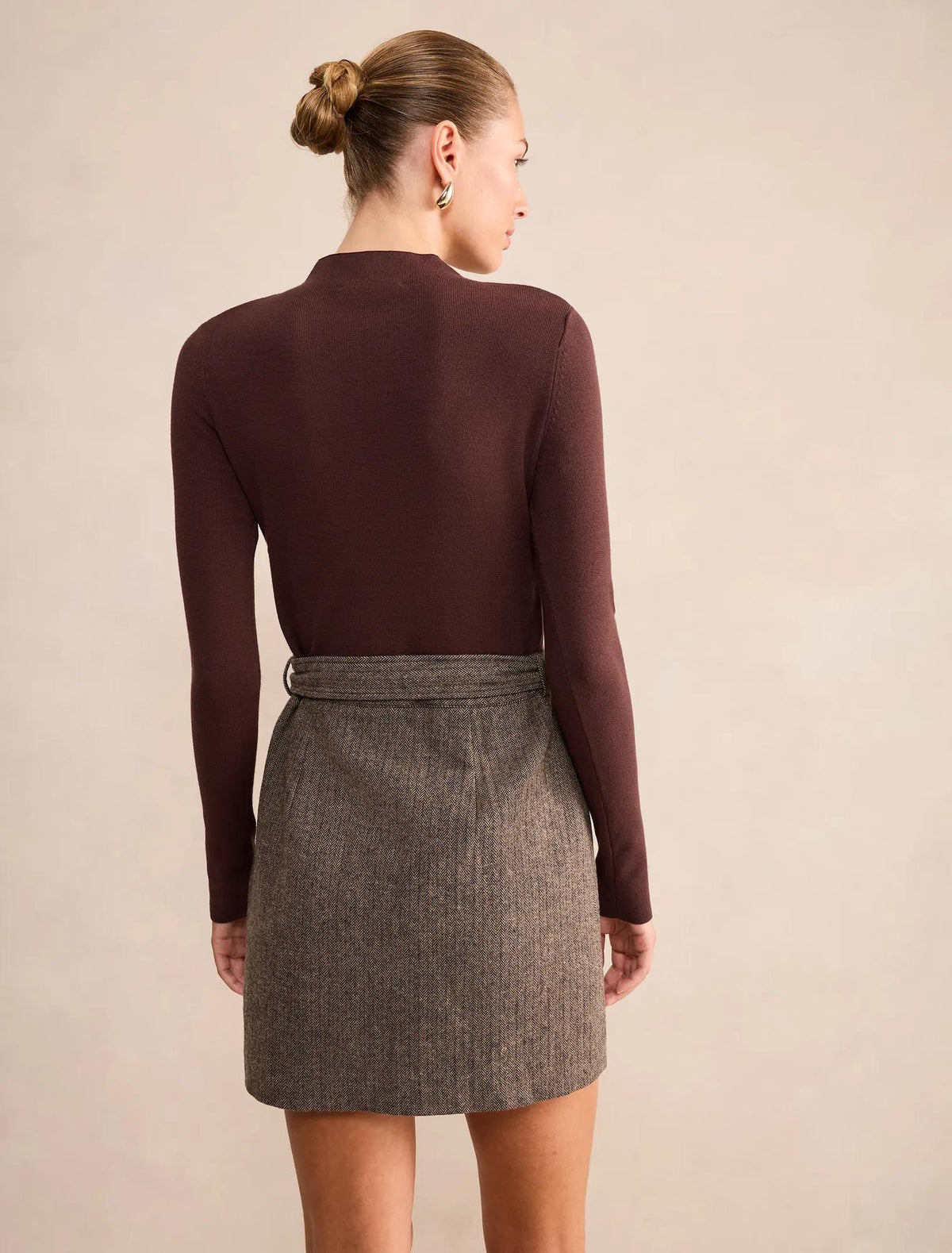 Freya Woven Mixed Mini Dress Chocolate