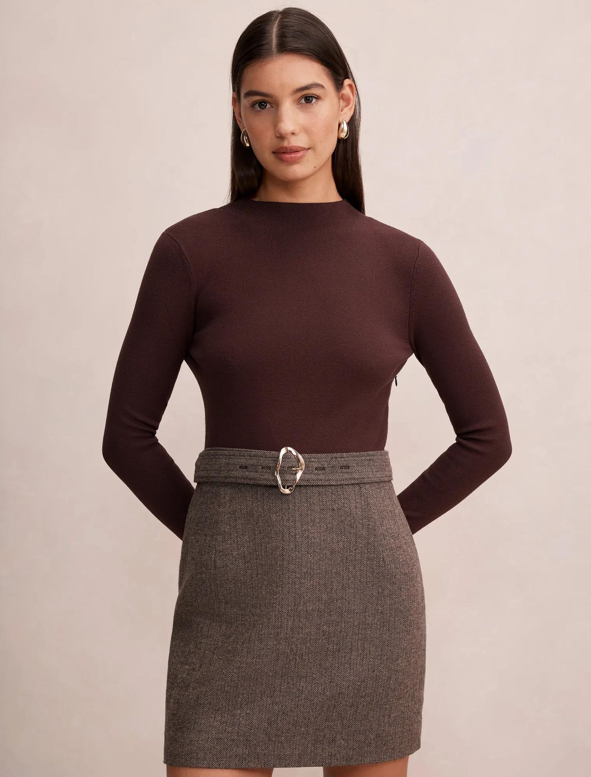 Freya Woven Mixed Mini Dress Chocolate