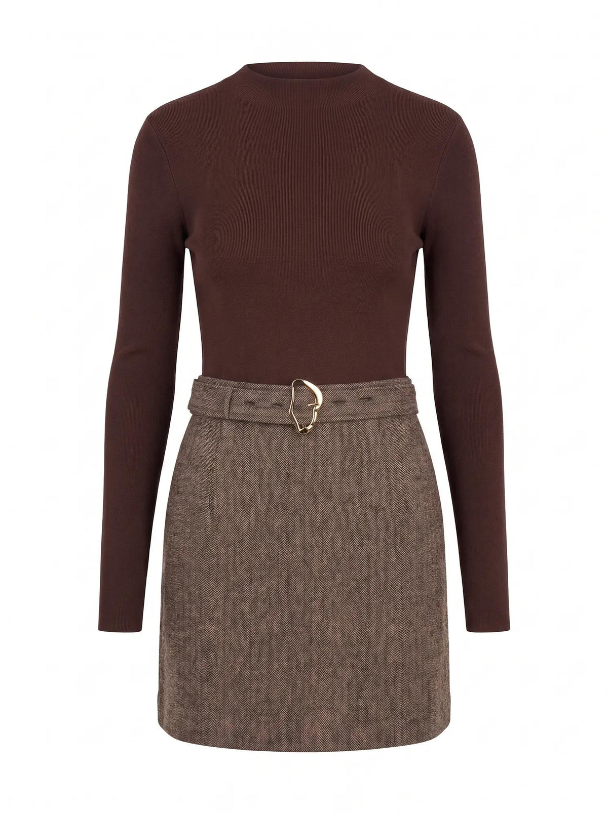 Freya Woven Mixed Mini Dress Chocolate