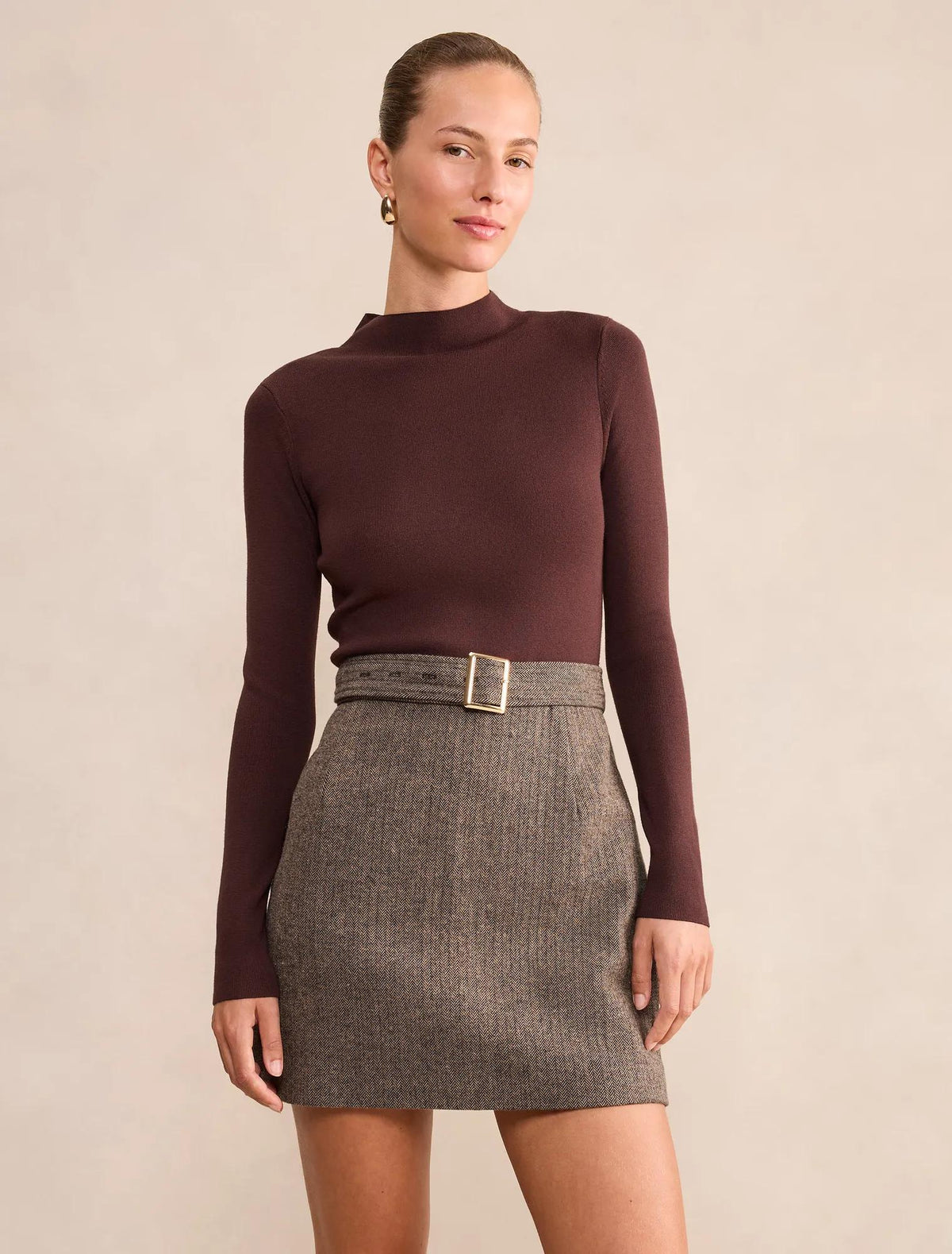 Freya Woven Mixed Mini Dress Chocolate