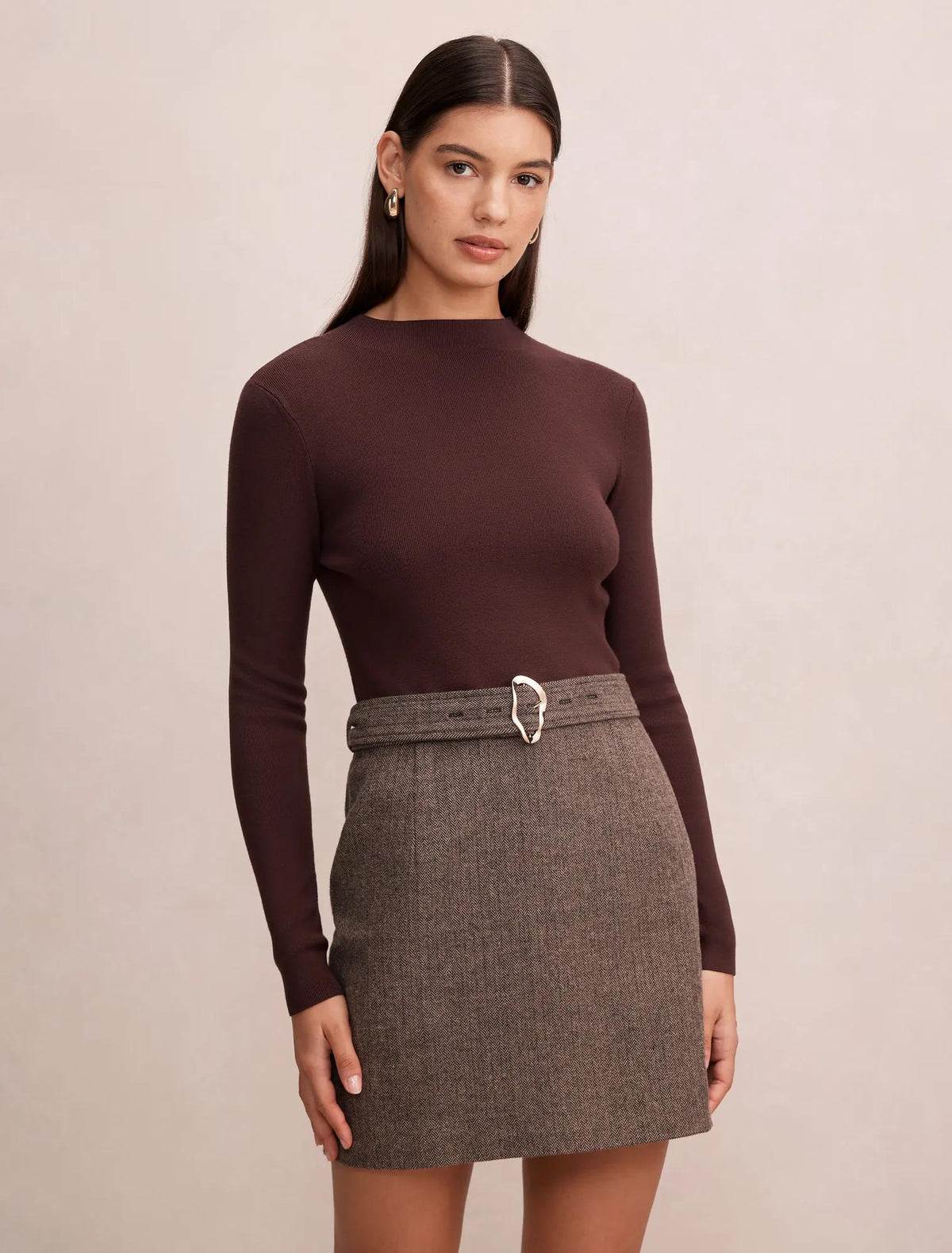 Freya Woven Mixed Mini Dress Chocolate