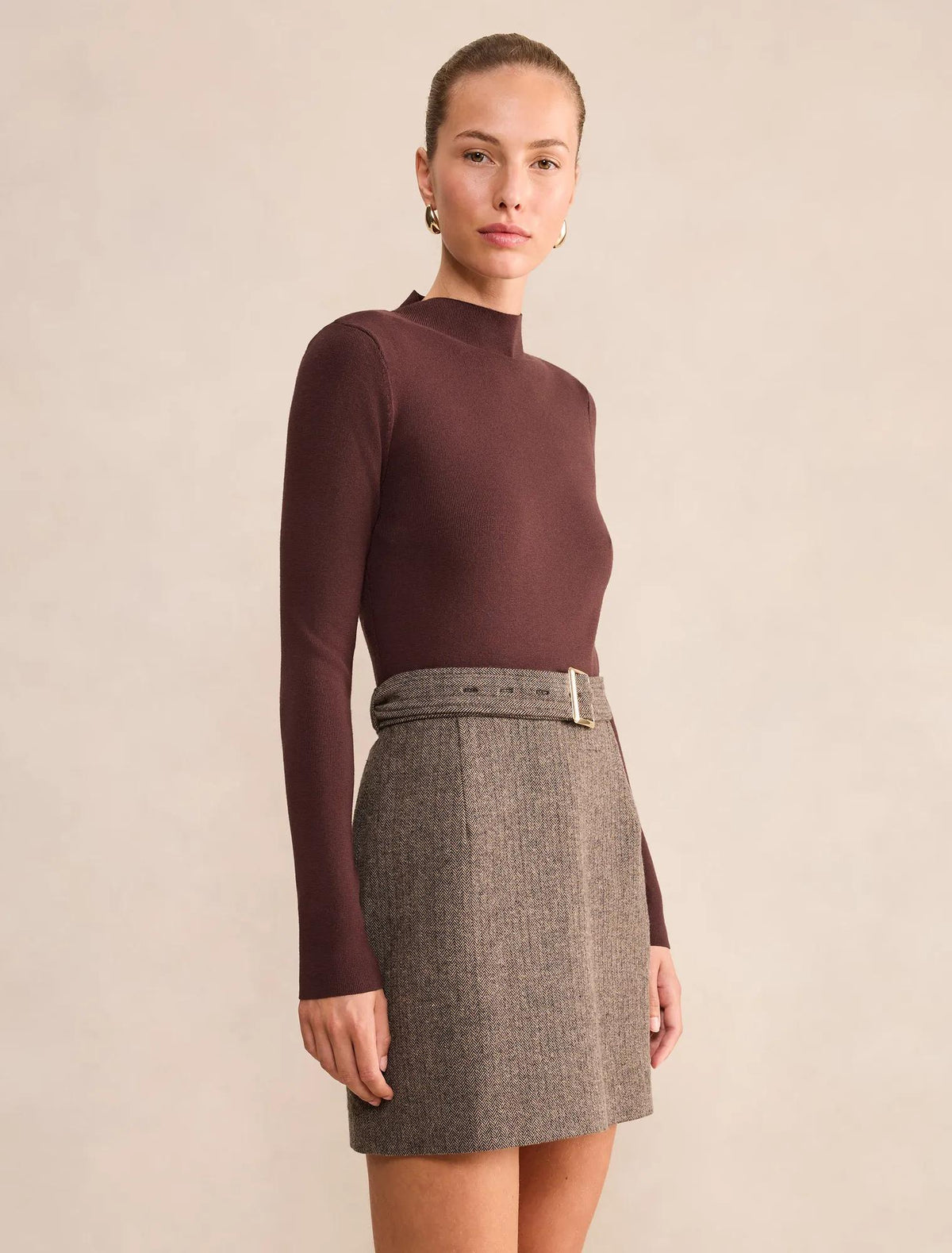 Freya Woven Mixed Mini Dress Chocolate