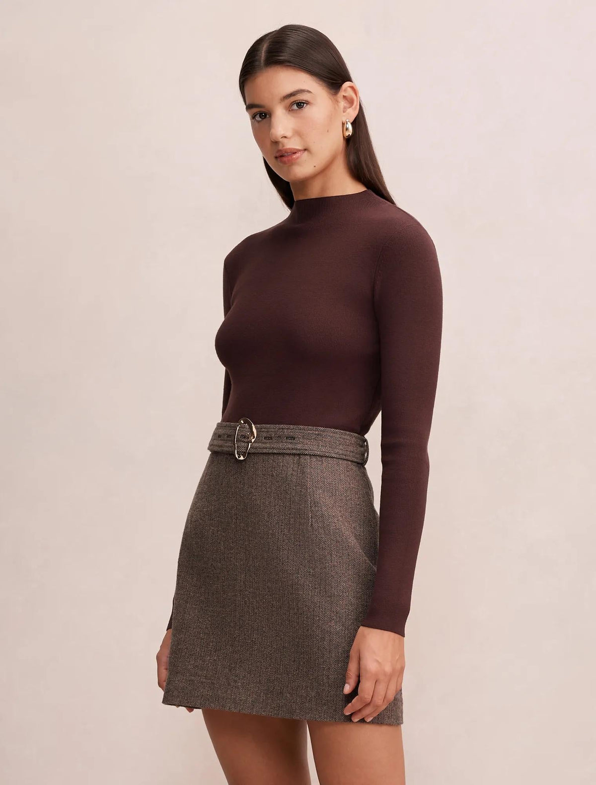 Freya Woven Mixed Mini Dress Chocolate