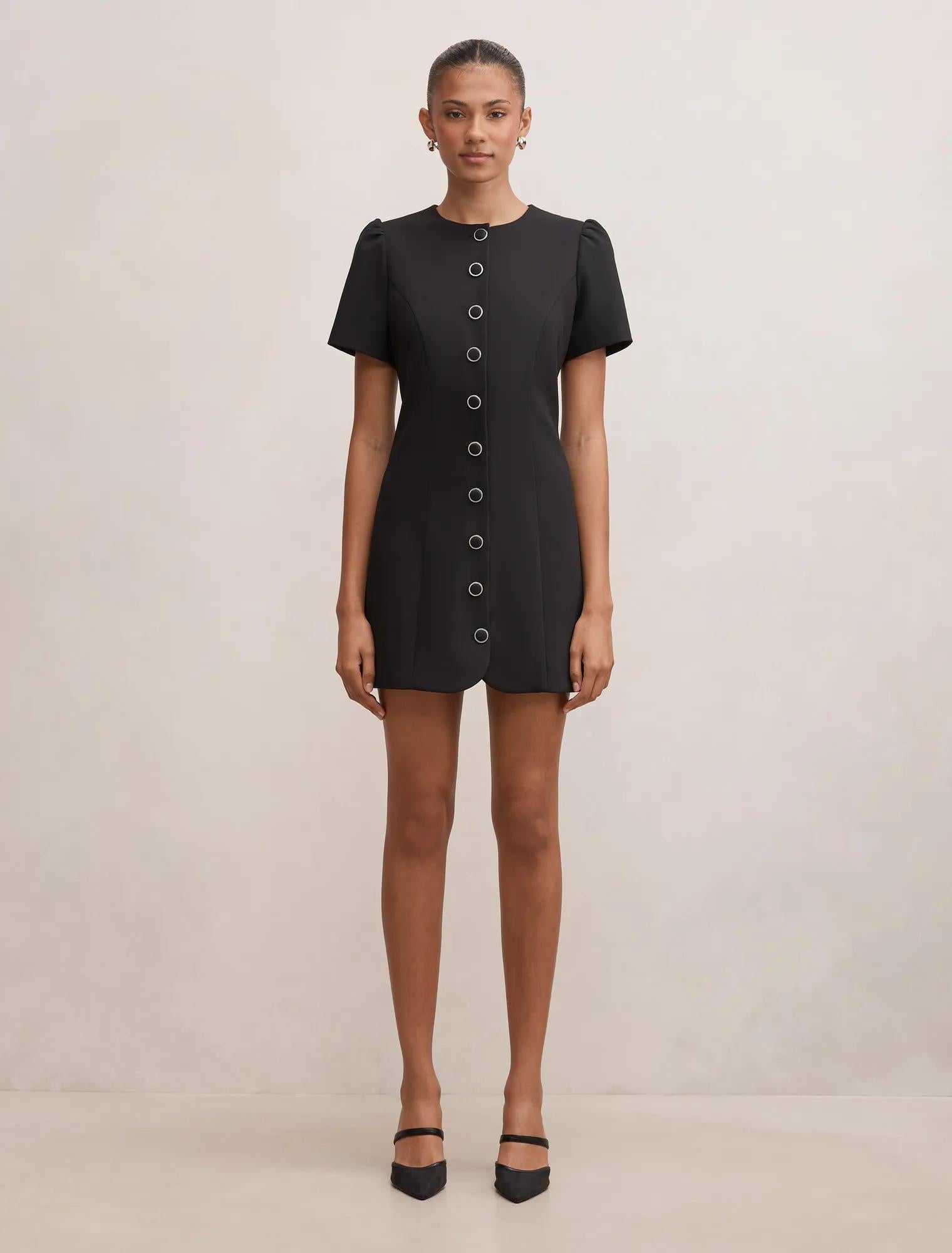 Elinda Button Up Mini Dress Black