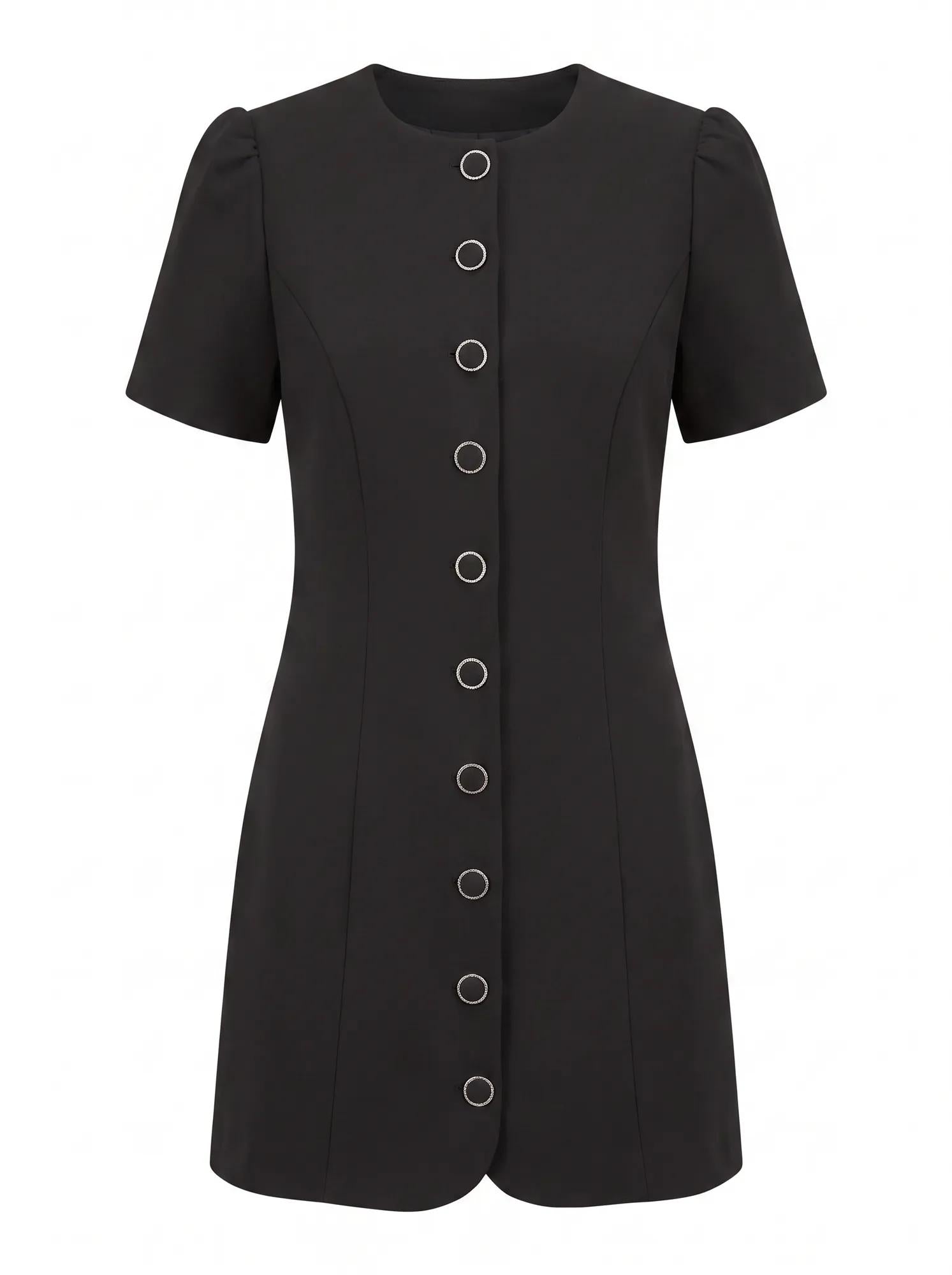 Elinda Button Up Mini Dress Black