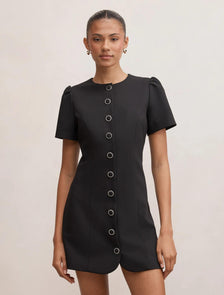 Elinda Button Up Mini Dress Black