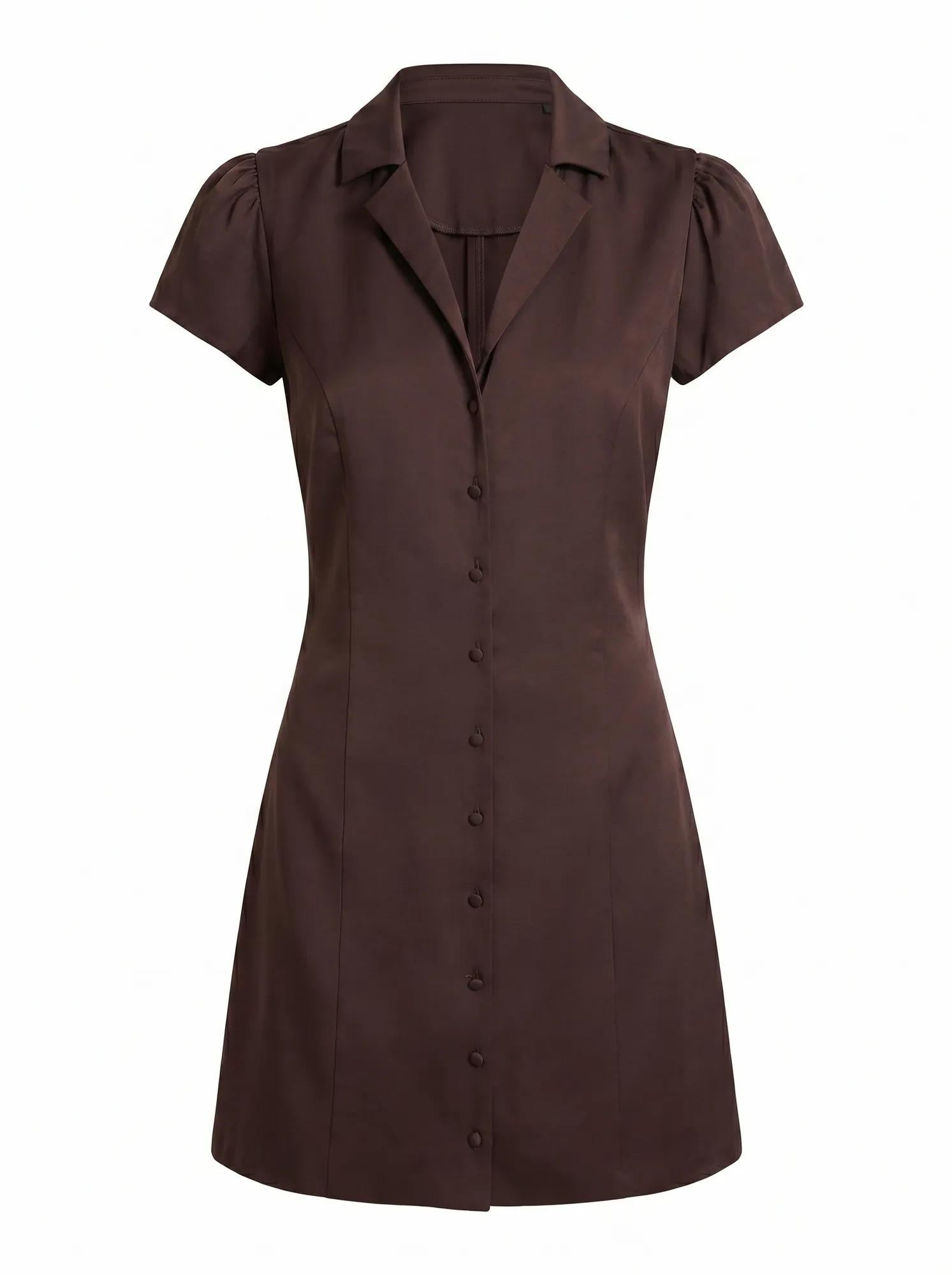 Blair Satin Collared Mini Dress Chocolate Bean_mannequin