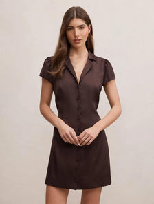 Blair Satin Collared Mini Dress Chocolate Bean