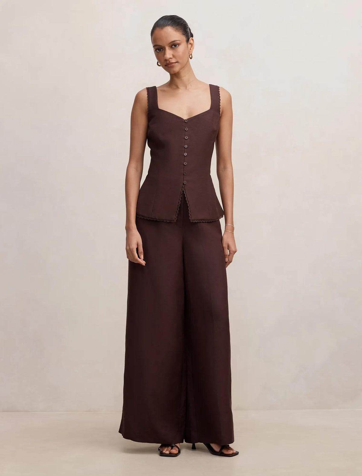 Matilda Petite Linen Blend Pant Chocolate Set