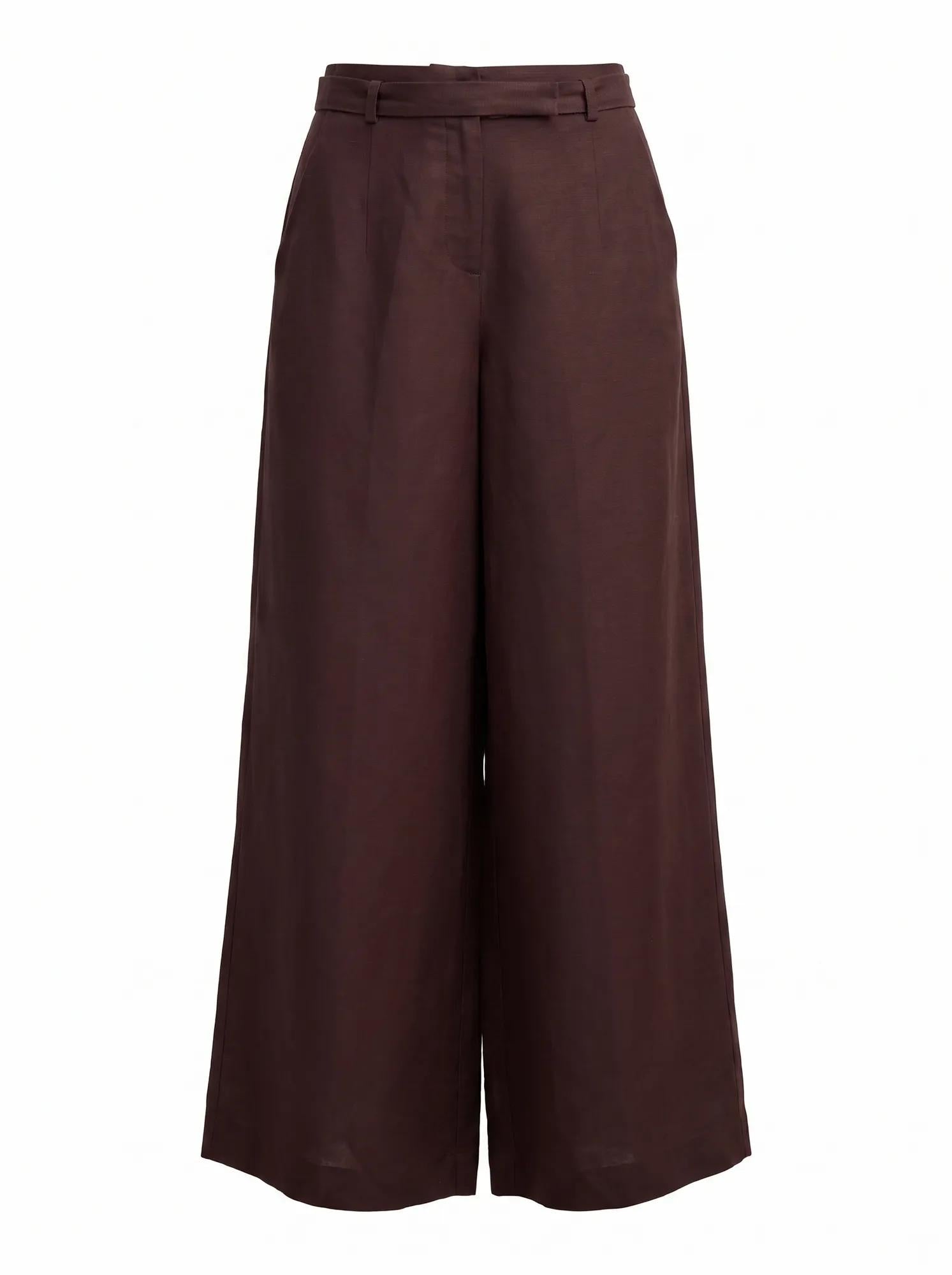 Matilda Petite Linen Blend Pant Chocolate Set_mannequin