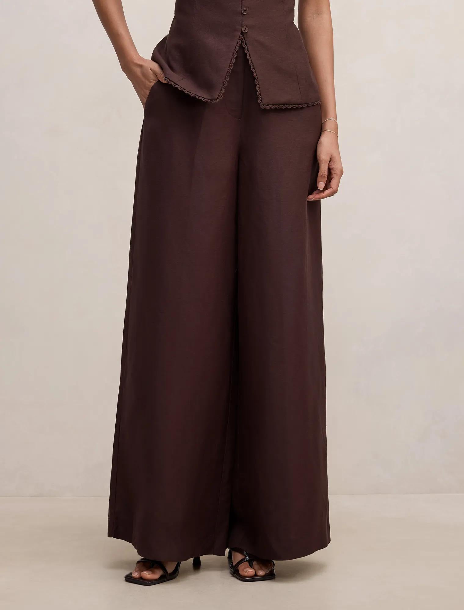 Matilda Petite Linen Blend Pant Chocolate Set