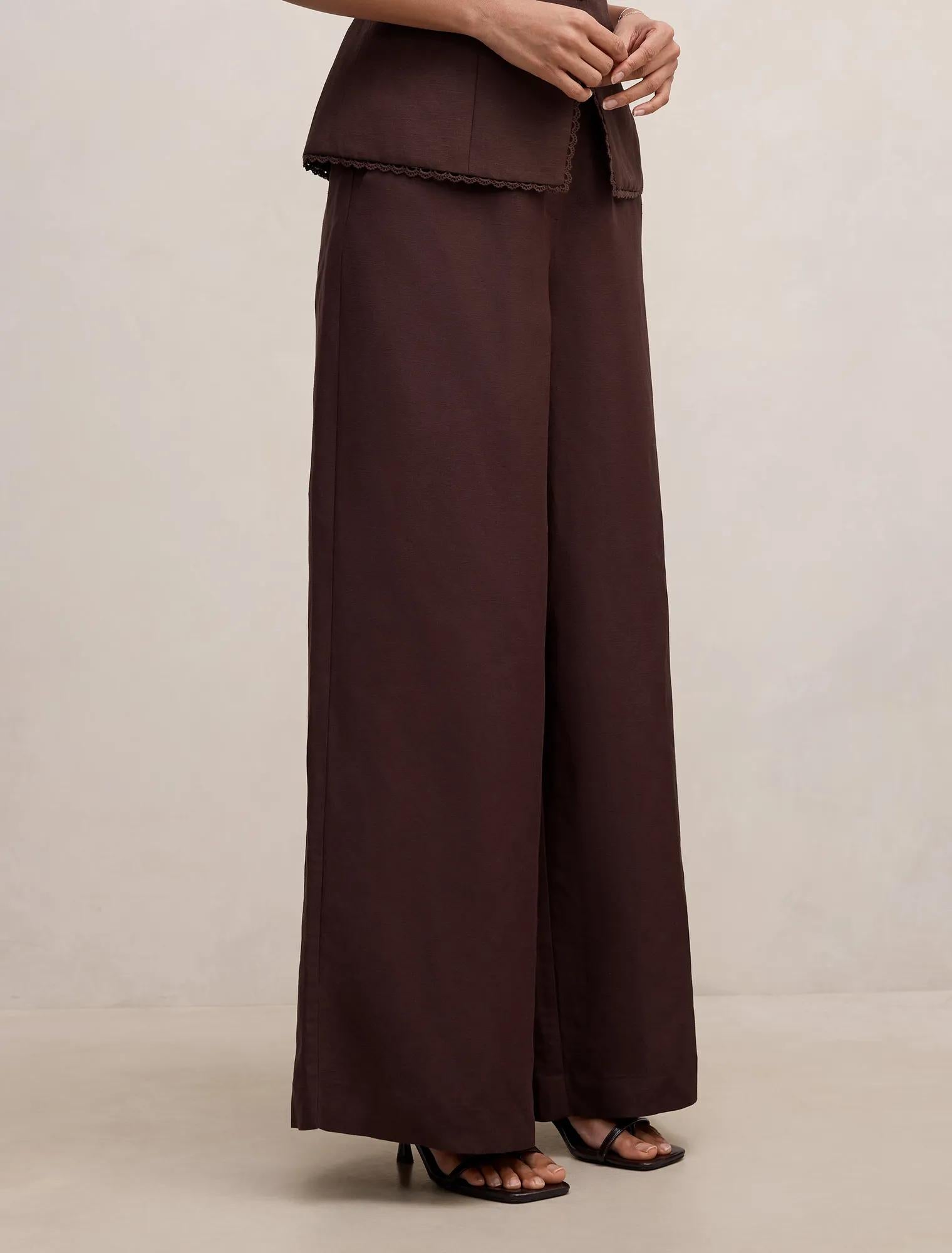 Matilda Petite Linen Blend Pant Chocolate Set