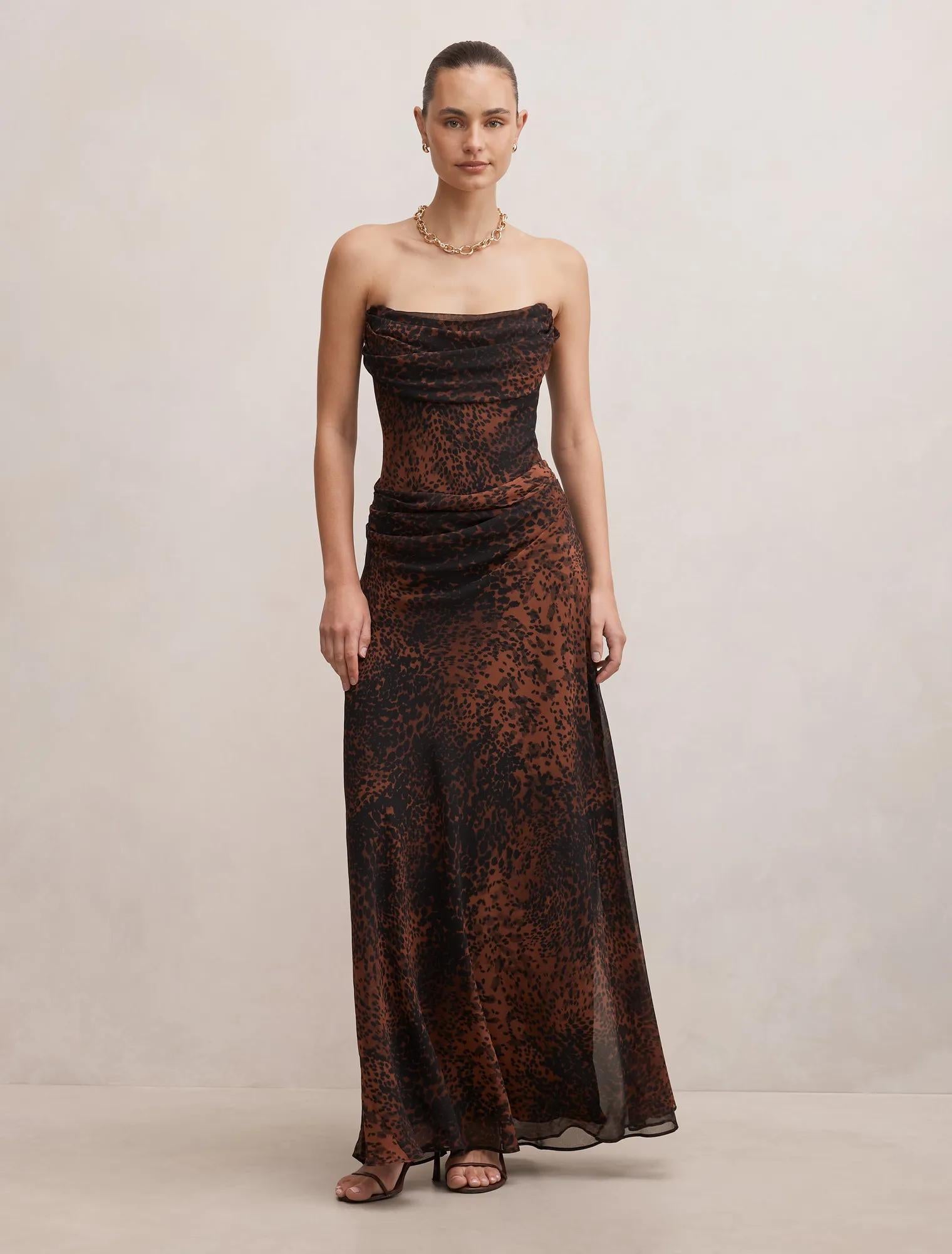 Gwynne Draped Strapless Maxi Flecked Spot