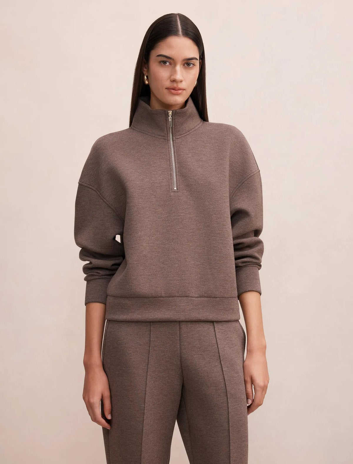 Hattie Zip Front Lounge Jumper Mocha Marle