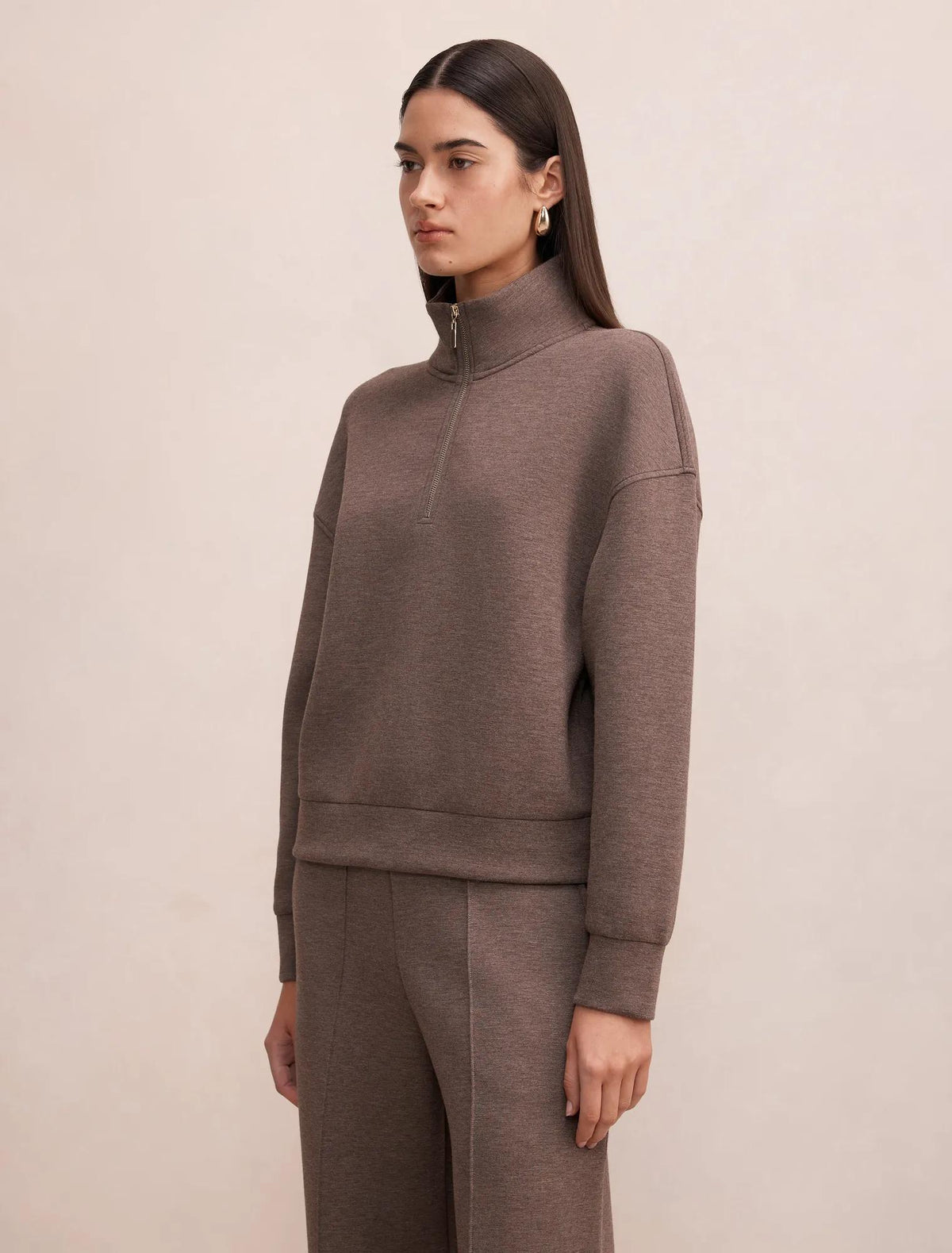 Hattie Zip Front Lounge Jumper Mocha Marle
