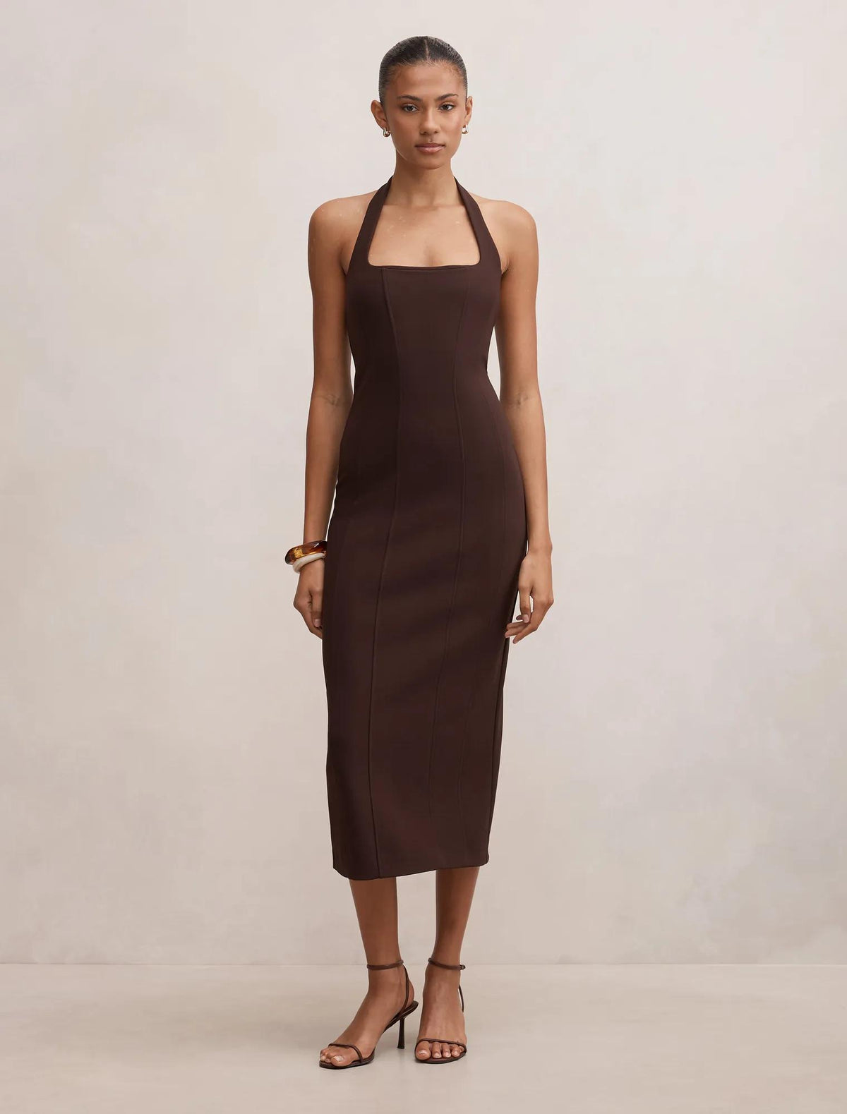 Gina Halter Bodycon Midi Chocolate