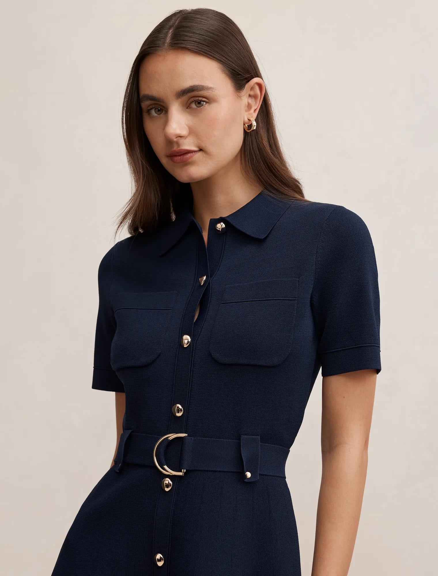 Amy Fit and Flare Knit Mini Navy