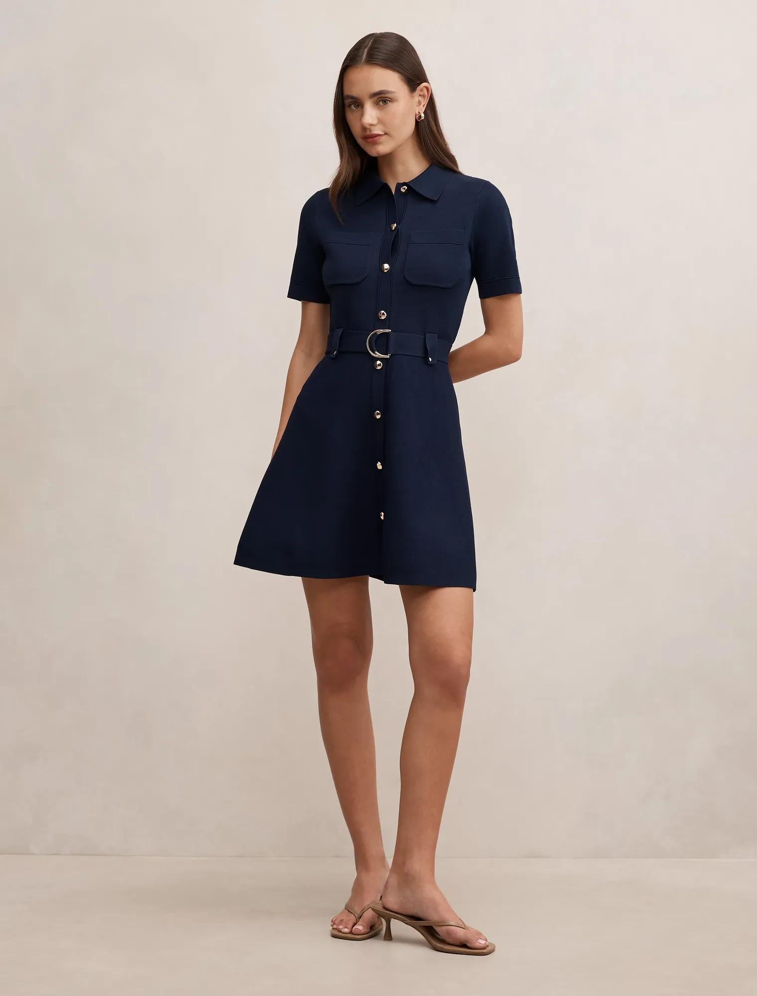 Amy Fit and Flare Knit Mini Navy