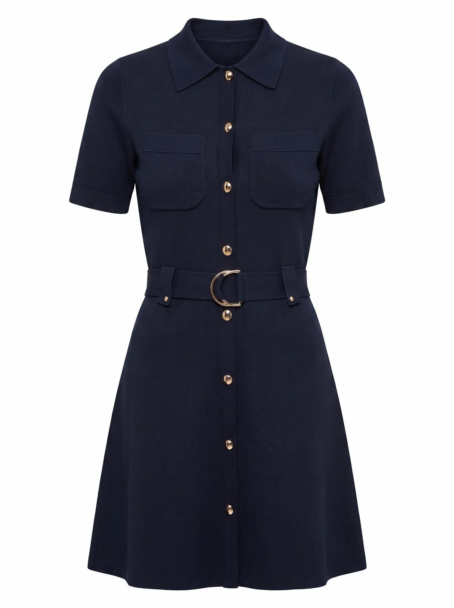Amy Fit and Flare Knit Mini Navy_mannequin