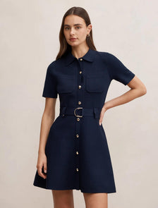Amy Fit and Flare Knit Mini Navy