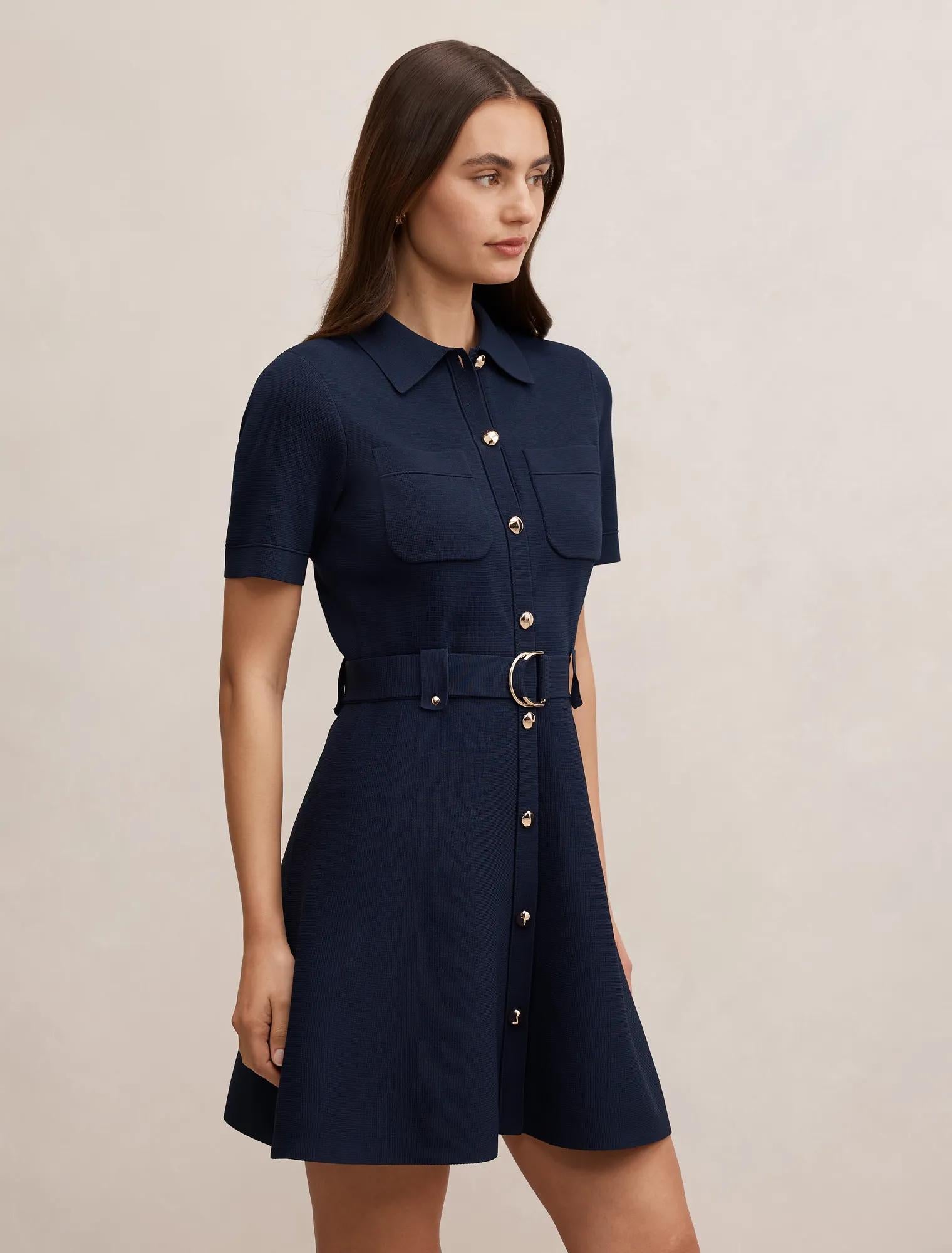 Amy Fit and Flare Knit Mini Navy