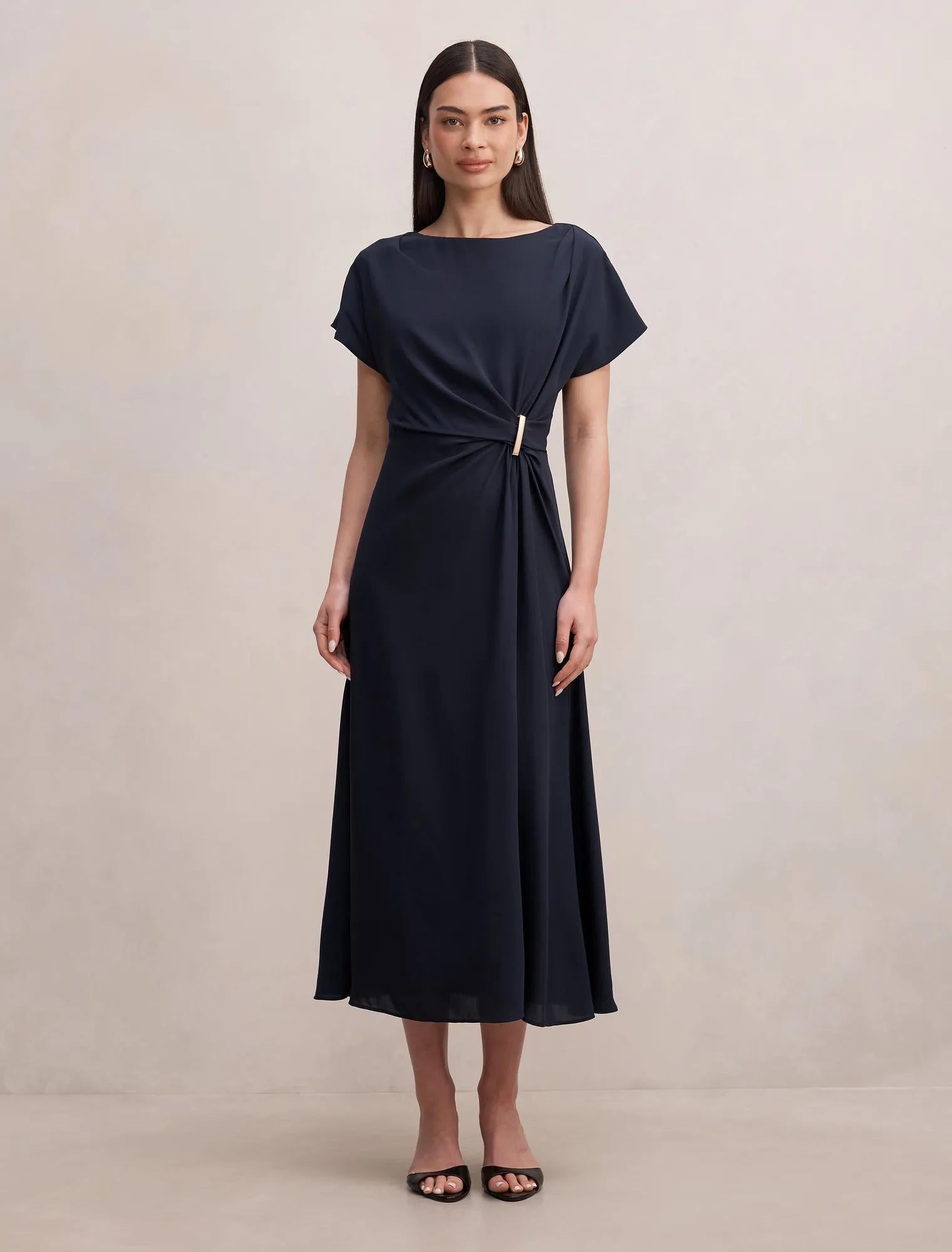 正規品新品未使用andwang Soft Ribbon Knit Dress Kody Satin Lace Asymmetric Dress Olive Green – Ever New