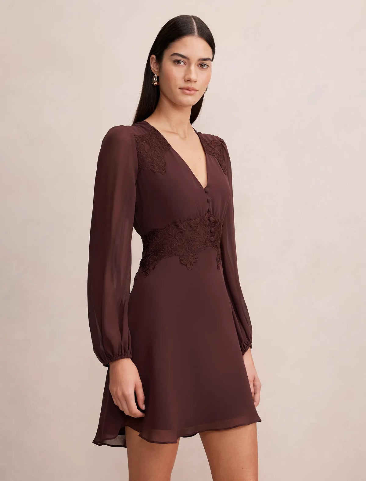 Mackenzie Lace Trim Mini Dress Vintage Plum
