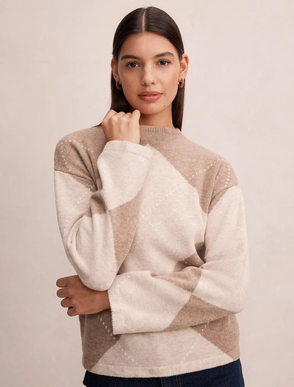 Amal Argyle Sweater Mocha/Cream