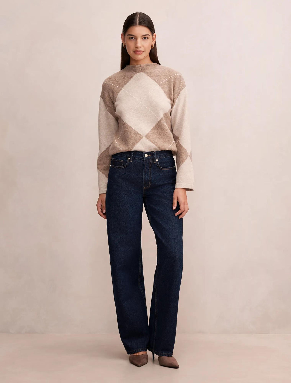 Amal Argyle Sweater Mocha/Cream
