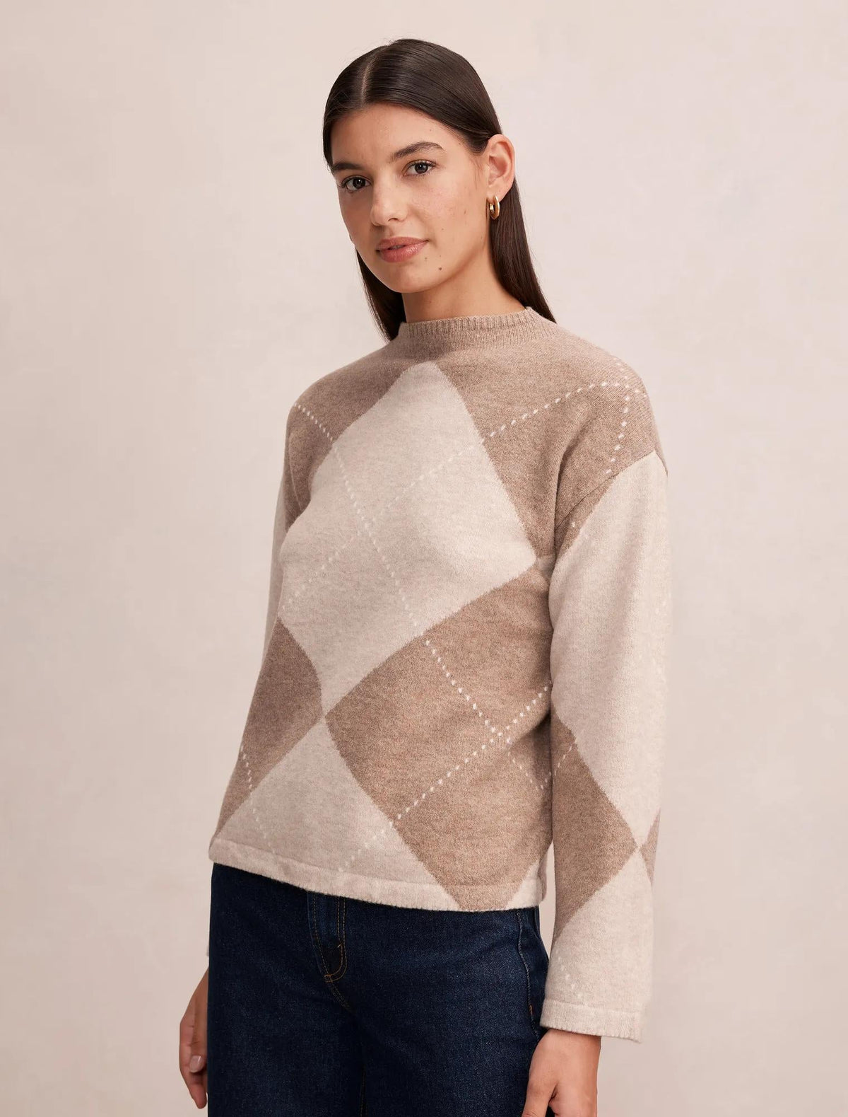 Amal Argyle Sweater Mocha/Cream