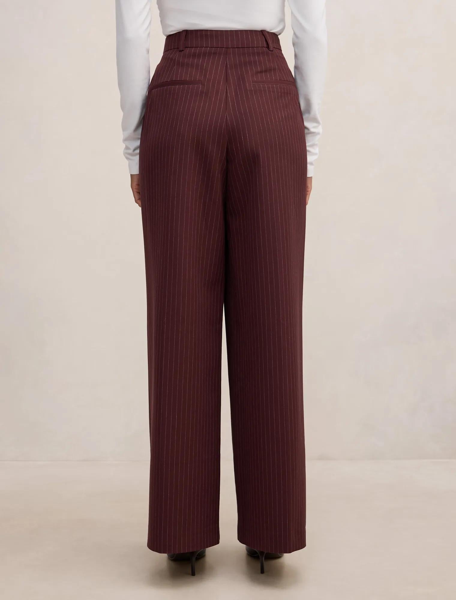 Paloma Petite Wide Leg Pant Berry Pinstripe Suit