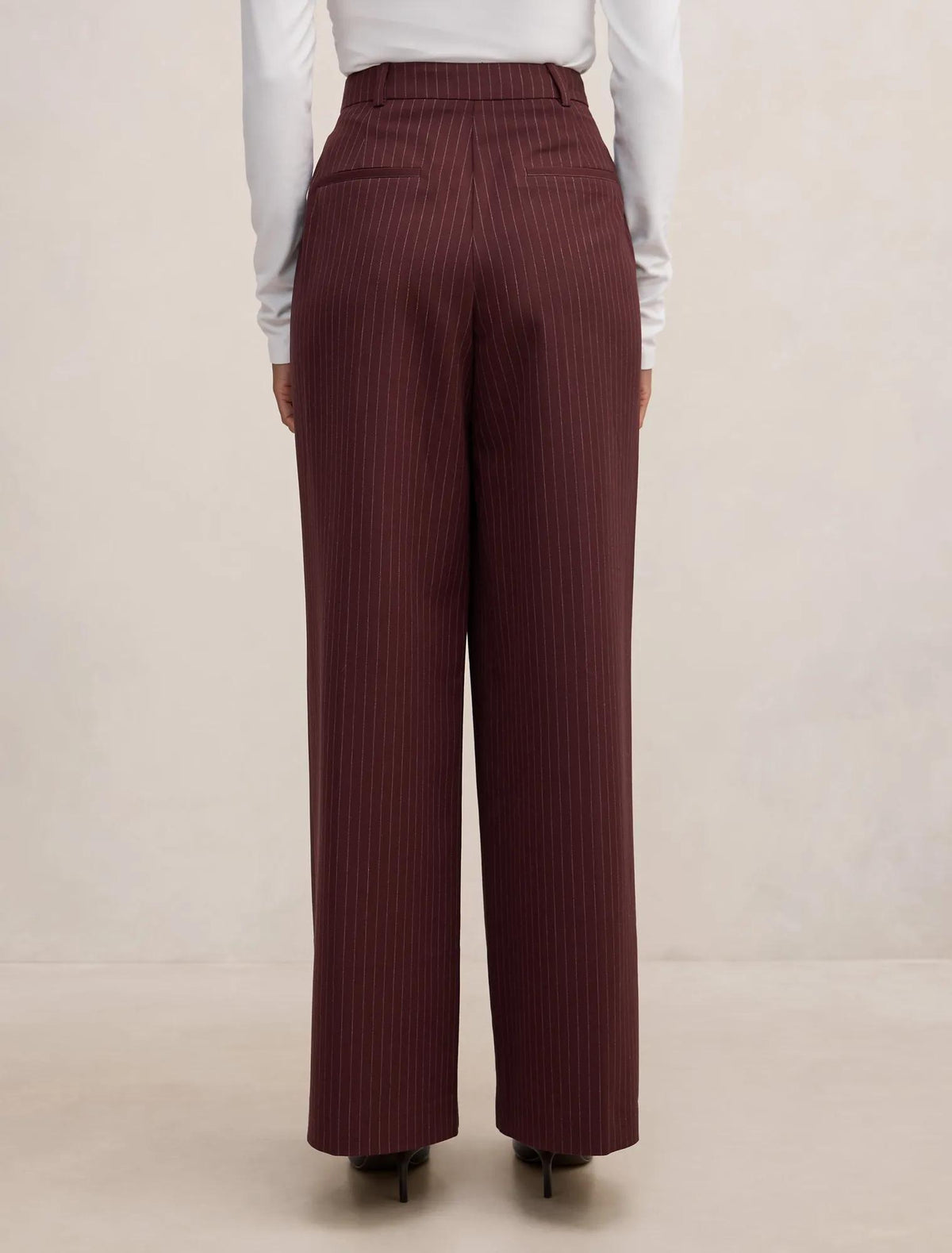 Paloma Petite Wide Leg Pant Berry Pinstripe Suit