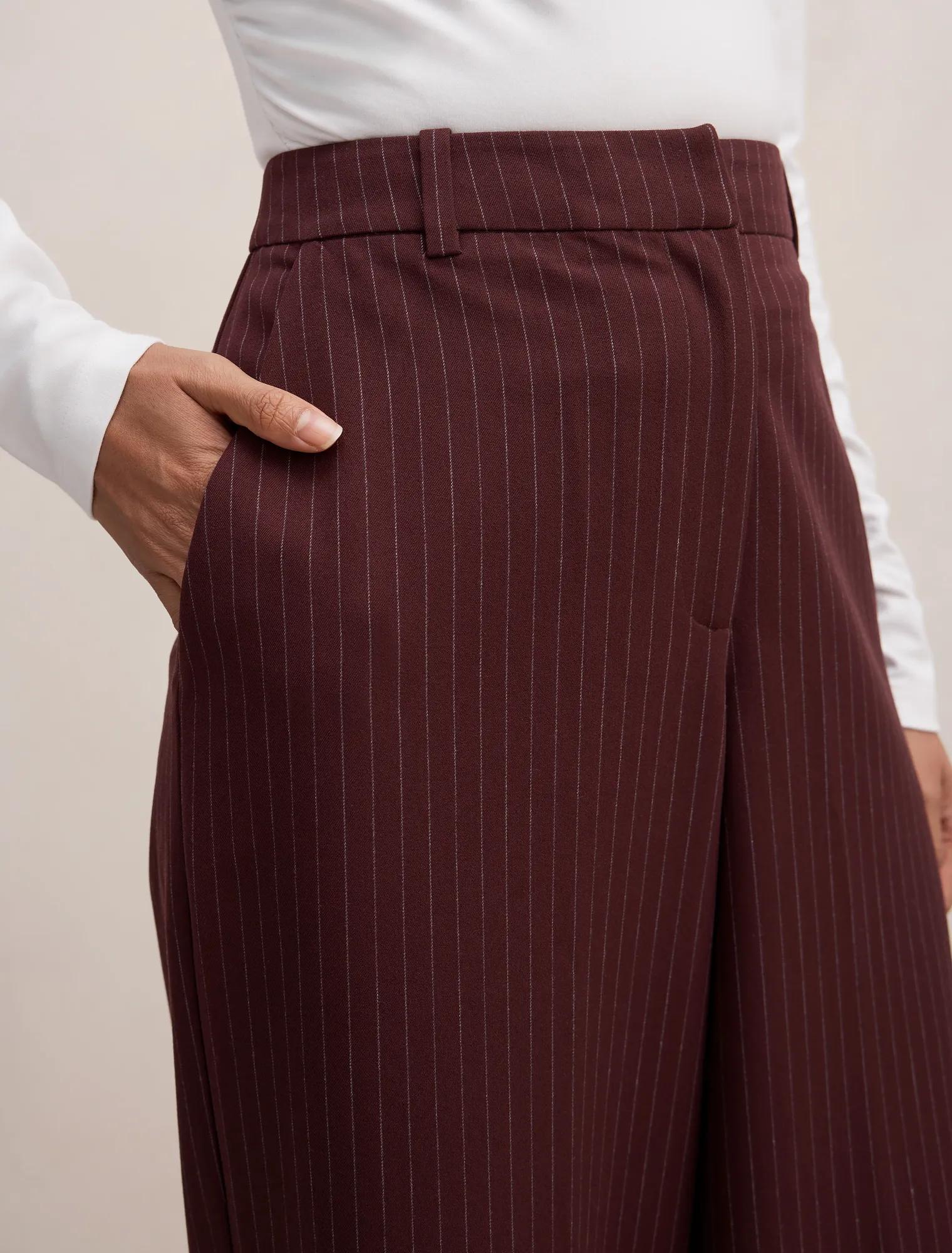 Paloma Petite Wide Leg Pant Berry Pinstripe Suit