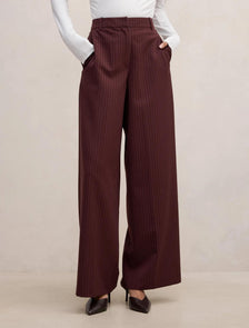 Paloma Petite Wide Leg Pant Berry Pinstripe Suit