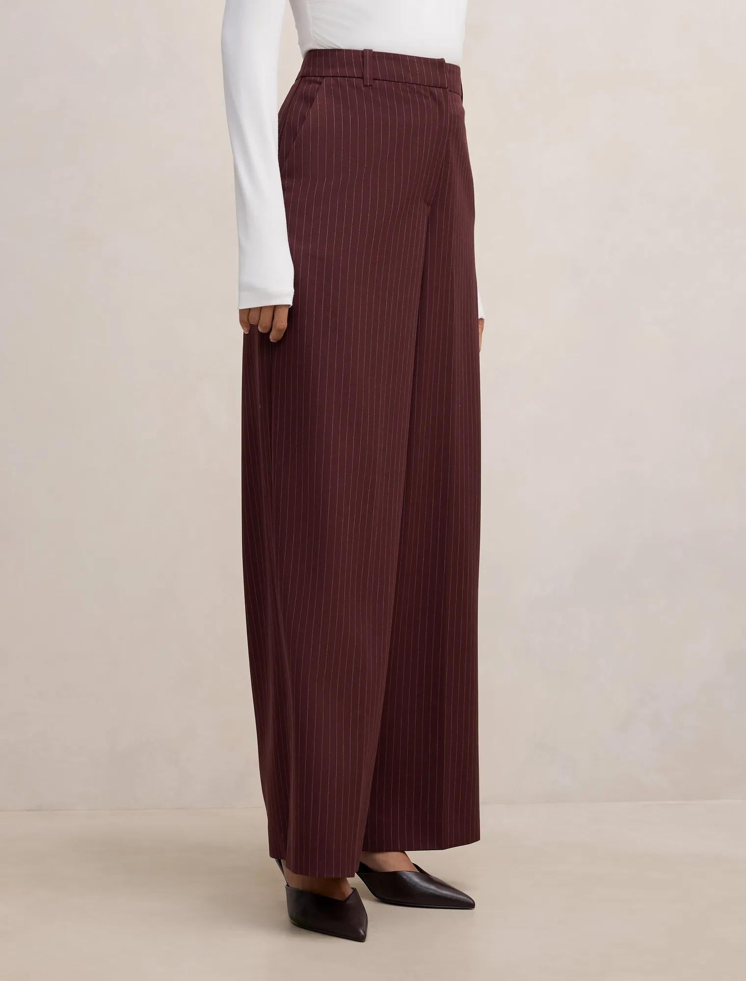 Paloma Petite Wide Leg Pant Berry Pinstripe Suit