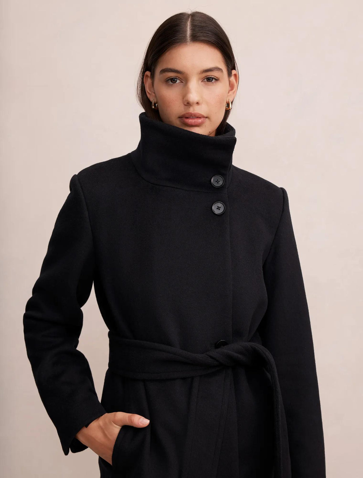 Rue Funnel Neck Coat Black