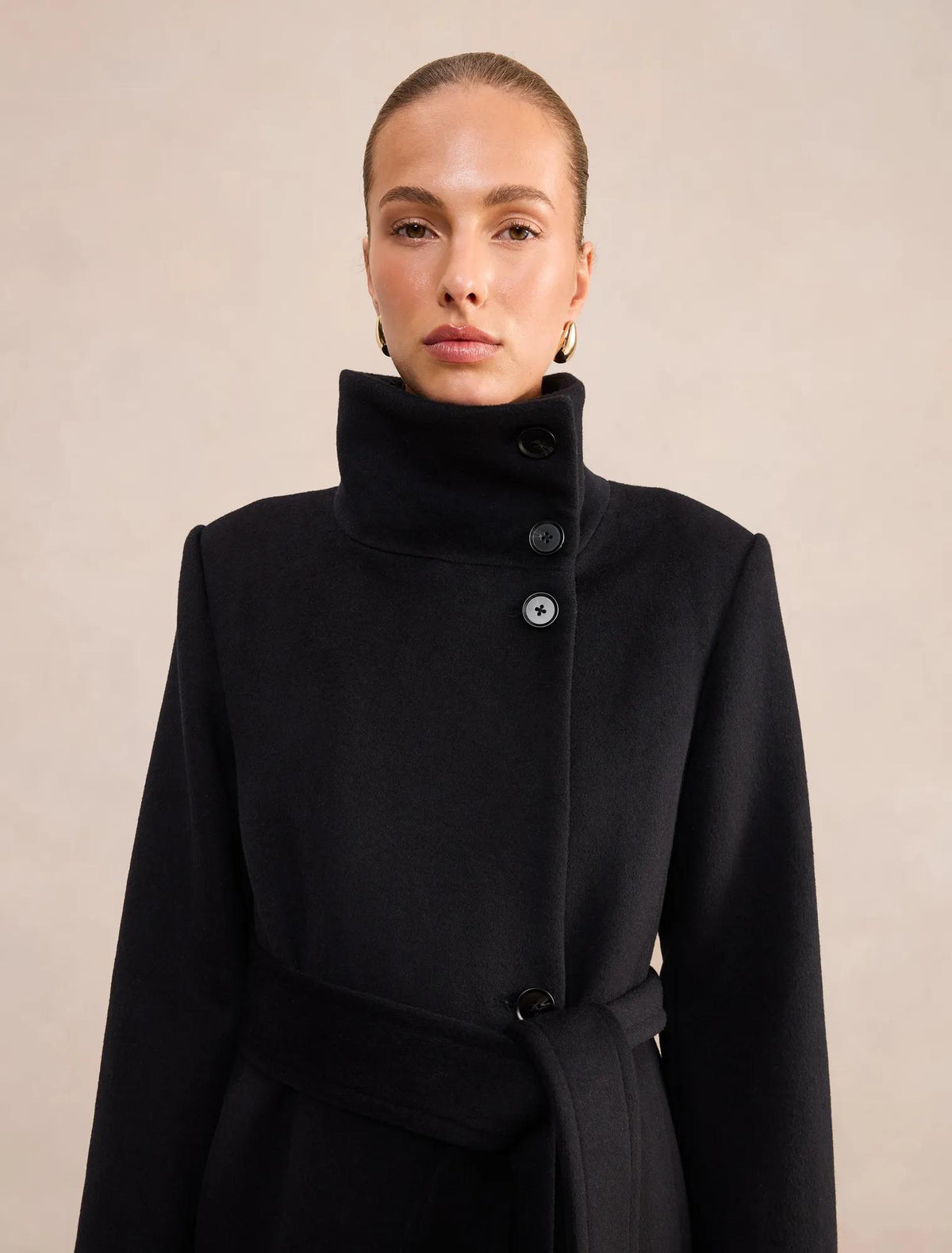 Rue Funnel Neck Coat Black